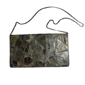 Vintage Varon Snakeskin Leather Purse Shoulder Bag Clutch With Chain